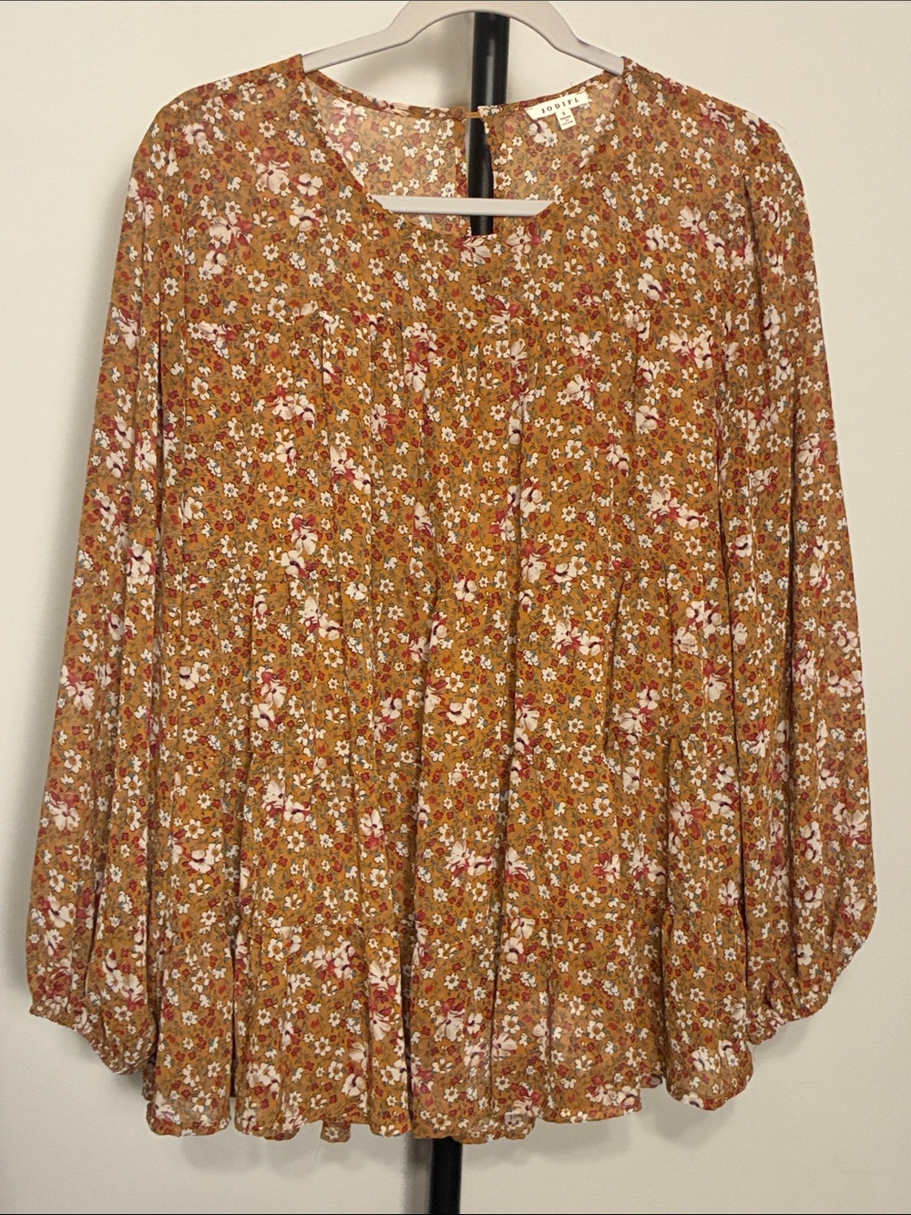JODIFL Mustard Yellow Floral Tiered Tunic Small